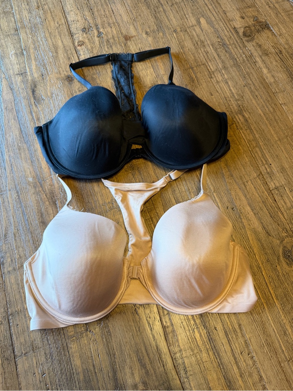 Two Victoria’s Secret 36D Perfect Shape racerback bras - Black & Nude